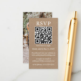 Carte D'accompagnement Mariage minimaliste simple QR photo Kraft RSVP