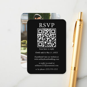 Carte D'accompagnement Mariage minimaliste simple QR photo noir RSVP