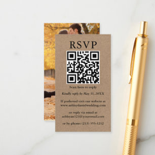 Carte D'accompagnement Mariage Minimaliste simple QR Photo RSVP Kraft