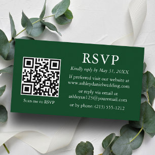 Carte D'accompagnement Mariage minimaliste simple vert QR RSVP