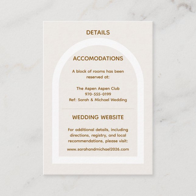 Carte D'accompagnement Mariage Moderne Arche & Paillettes Dorées (Devant)