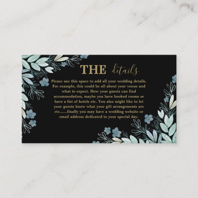 Carte D'accompagnement Mariage moderne Black & Gold Botanical Details (Devant)