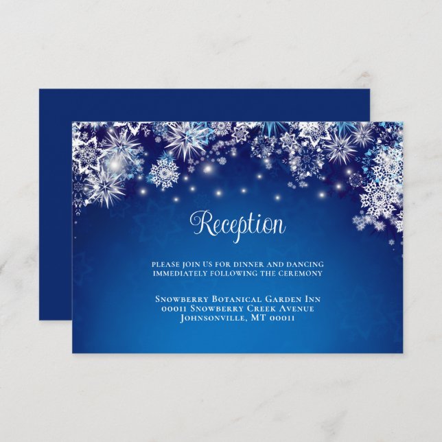 Carte D'accompagnement Mariage moderne Blue Sparkel Snowflake