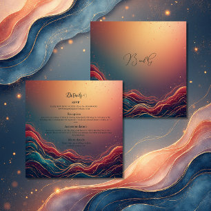 Carte D'accompagnement Mariage Moderne Élégant Or Marbre Terracotta Navy