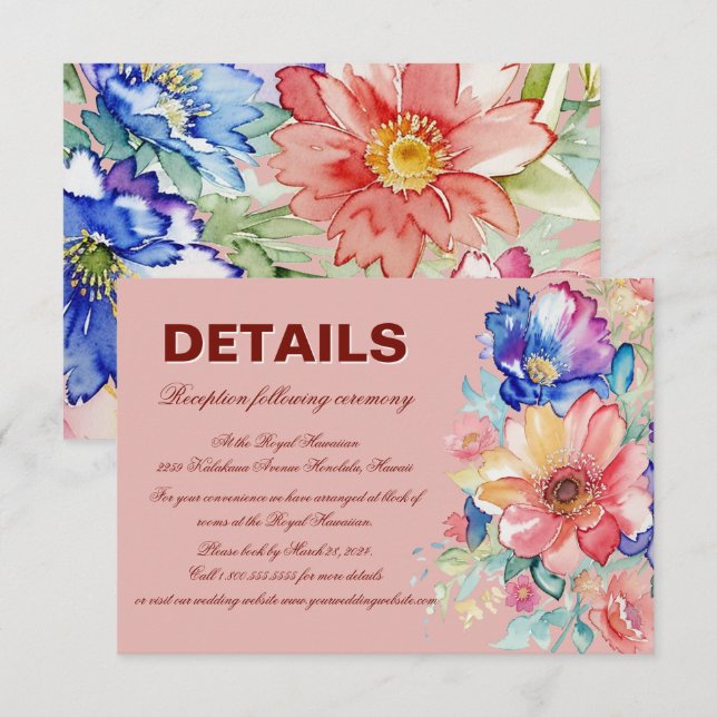 Carte D'accompagnement Mariage Moderne Fleur Rose Corail Gras (Devant / Derrière)