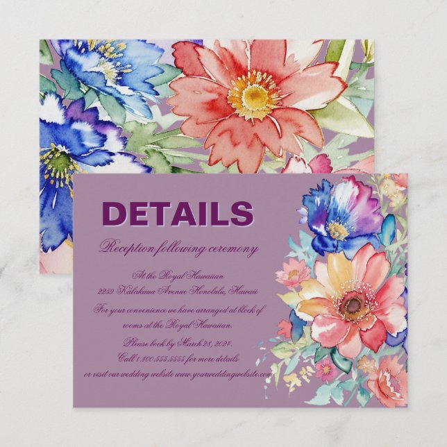 Carte D'accompagnement Mariage Moderne Floral Magenta Gras (Devant / Derrière)