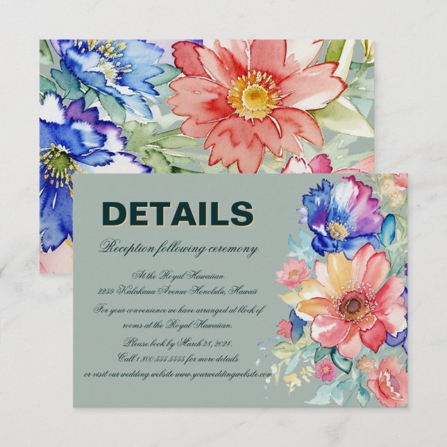 Carte D'accompagnement Mariage Moderne Gras Floral Vert Eucalyptus (Devant / Derrière)