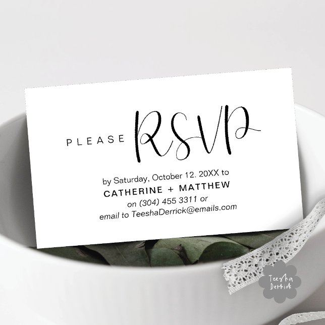 Carte D'accompagnement Mariage moderne invite RSVP rappel (Modern Wedding Celebration Invites RSVP Reminder Enclosed Card in Aesthetic White Black)