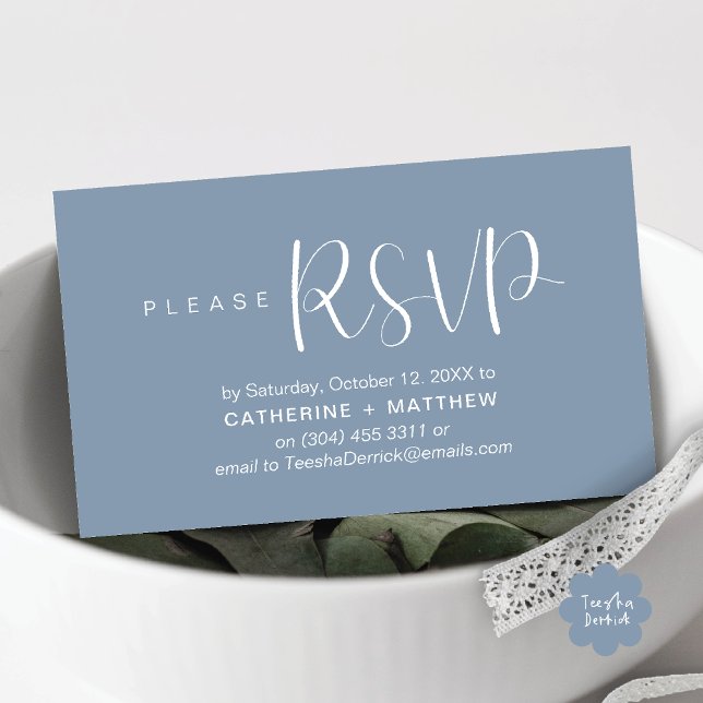 Carte D'accompagnement Mariage moderne invite RSVP rappel (Modern Wedding Celebration Invites RSVP Reminder Enclosed Card in Aesthetic Dusty Blue)