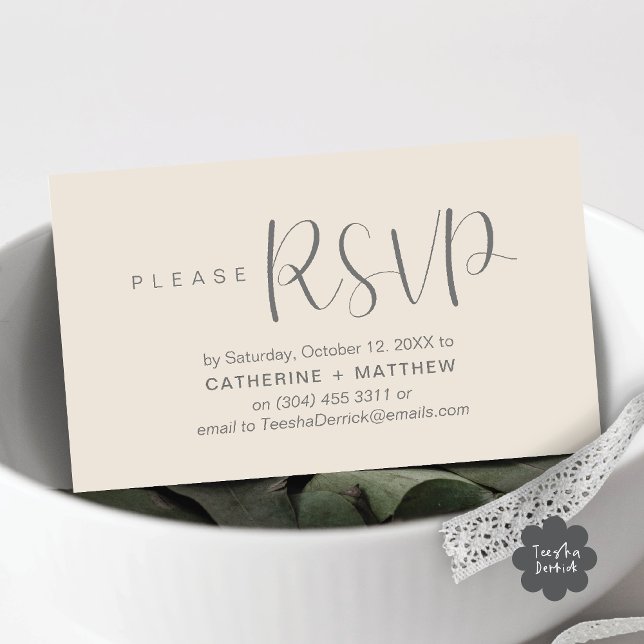 Carte D'accompagnement Mariage moderne invite RSVP rappel (Modern Wedding Celebration Invites RSVP Reminder Enclosed Card in Aesthetic Cream Grey)