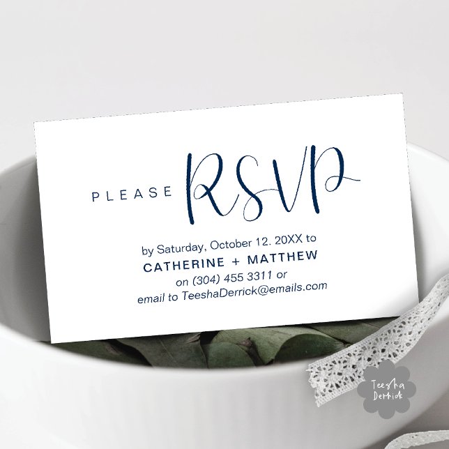 Carte D'accompagnement Mariage moderne invite RSVP rappel (Modern Wedding Celebration Invites RSVP Reminder Enclosed Card in Aesthetic Navy Blue)