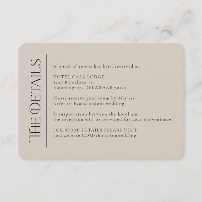 Carte D'accompagnement Mariage moderne Ivoire Détails de la fiche de boît (Devant)