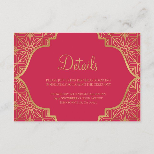 Carte D'accompagnement Mariage moderne Magenta Red Gold (Devant)