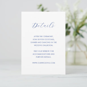 Carte D'accompagnement Mariage Moderne Minimaliste Bleu Cobalt