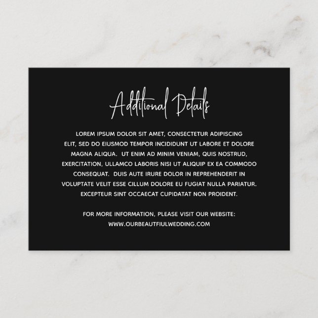 Carte D'accompagnement Mariage moderne minimaliste noir (Devant)