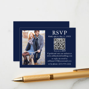 Carte D'accompagnement Mariage moderne minimaliste photo bleu QR RSVP