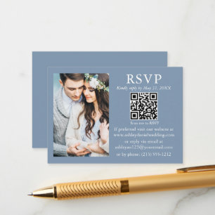 Carte D'accompagnement Mariage moderne minimaliste photo Dusty bleu QR RS