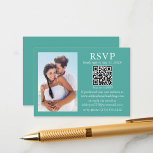 Carte D'accompagnement Mariage moderne minimaliste photo Turquoise QR RSV