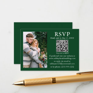 Carte D'accompagnement Mariage moderne minimaliste photo vert QR RSVP