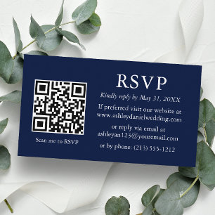 Carte D'accompagnement Mariage moderne minimaliste QR bleu RSVP