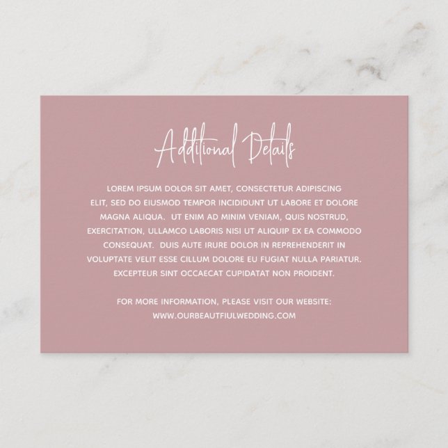 Carte D'accompagnement Mariage moderne minimaliste rose (Devant)
