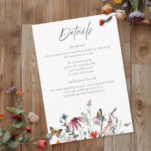 Carte D'accompagnement Mariage Moderne Papillon Fleur Sauvage Aquarelle