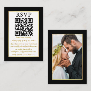 Carte D'accompagnement Mariage moderne QR Photo Gold Frame noir QR