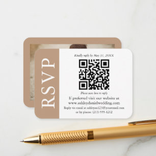 Carte D'accompagnement Mariage moderne QR RSVP photo Taupe et blanc