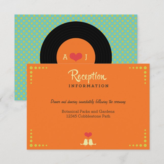Carte D'accompagnement Mariage moderne Retro Vinyl Record (Devant / Derrière)