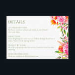 Carte D'accompagnement Mariage moderne rose orange vert Détails<br><div class="desc">Fleurs d'aquarelle rose,  vert et orange modernes Détails Mariage simple Carte de boîtier</div>