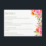 Carte D'accompagnement Mariage moderne rose orange vert Détails<br><div class="desc">Fleurs d'aquarelle rose,  vert et orange modernes Détails Mariage simple Carte de boîtier</div>
