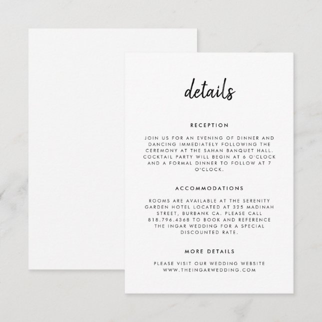 Carte D'accompagnement Mariage Moderne Simple Écriture Noir et Blanc (Devant / Derrière)