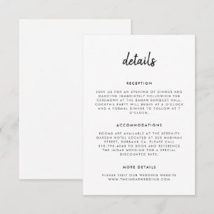 Carte D'accompagnement Mariage Moderne Simple Écriture Noir et Blanc
