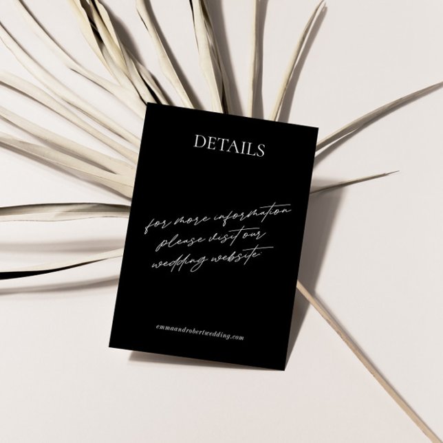 Carte D'accompagnement Mariage moderne simple noir & blanc Détails (Simple Modern Black & White Wedding Details Enclosure Card)