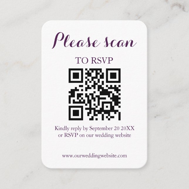 Carte D'accompagnement Mariage Moderne Simple QR Code & RSVP (Devant)