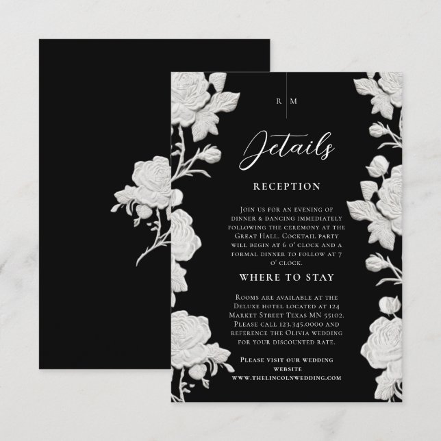 Carte D'accompagnement Mariage Moderne Tendance Rose Blanc & Noir (Devant / Derrière)