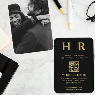 Carte D'accompagnement Mariage Monogram Mariée Groom Photo QR Code RSVP