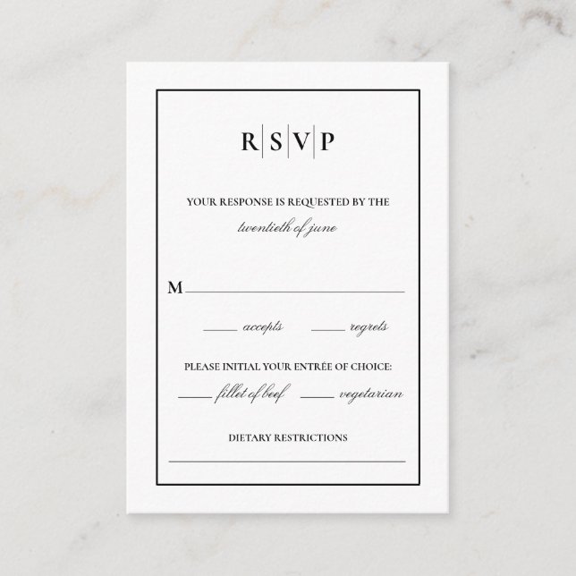 Carte D'accompagnement Mariage monogramme classique RSVP (Devant)