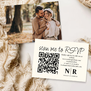 Carte D'accompagnement Mariage Monogramme QR Code RSVP Avec Élégant Photo