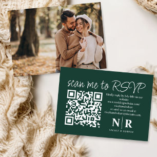 Carte D'accompagnement Mariage Monogramme QR Code RSVP Avec Élégant Photo