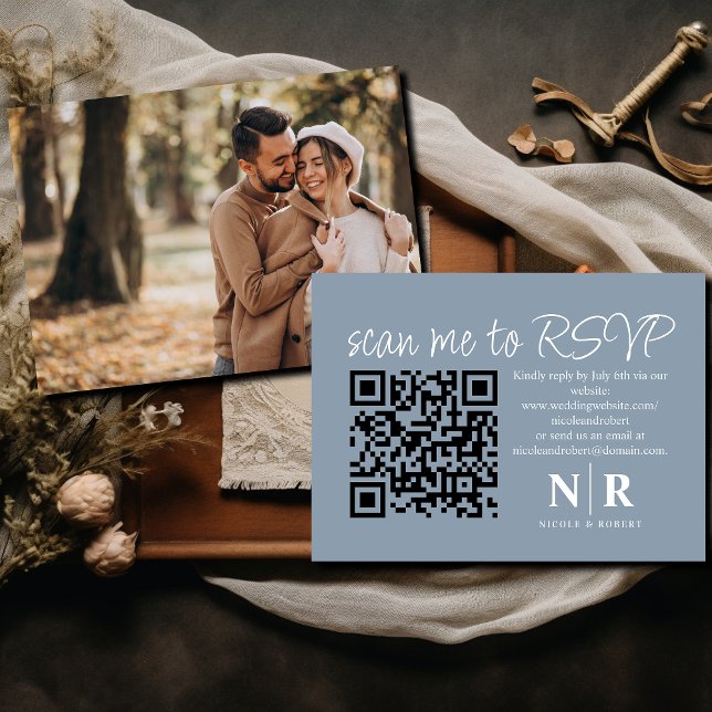 Carte D'accompagnement Mariage Monogramme QR Code RSVP Avec Élégant Photo (Créateur téléchargé)