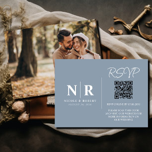 Carte D'accompagnement Mariage Monogramme RSVP QR Code Photo Élégante