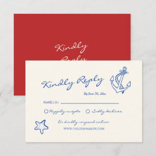 Carte D'accompagnement Mariage Nautique Tiré À La Main RSVP