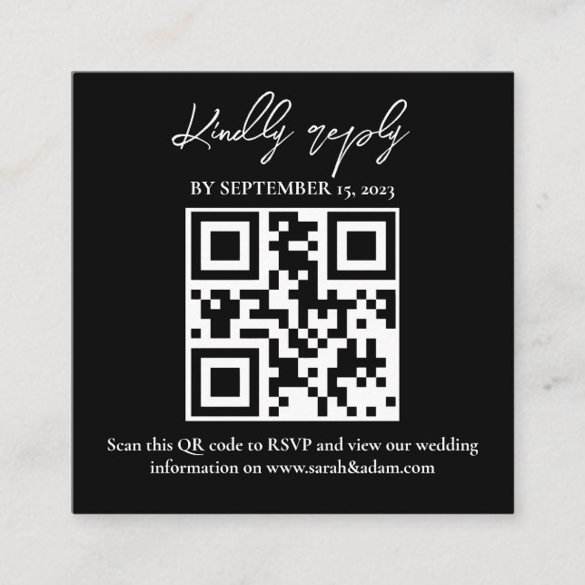 Carte D'accompagnement Mariage noir blanc moderne QR Code RSVP (Devant)