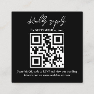 Carte D'accompagnement Mariage noir blanc moderne QR Code RSVP