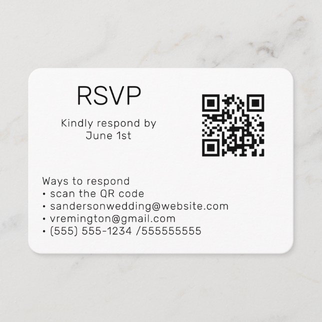 Carte D'accompagnement Mariage noir blanc RSVP en ligne QR Code photo (Devant)