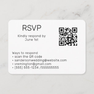 Carte D'accompagnement Mariage noir blanc RSVP en ligne QR Code photo  