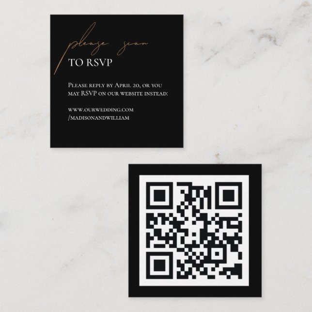 Carte D'accompagnement Mariage noir et blanc simple QR Rsvp (Devant / Derrière)