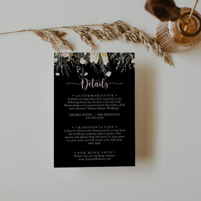Carte D'accompagnement Mariage noir Fleur sauvage Boho vert Détails (Créateur téléchargé)