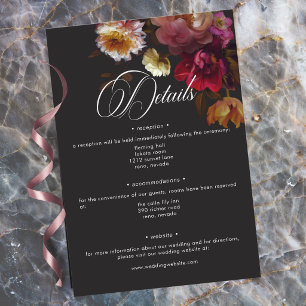 Carte D'accompagnement Mariage Noir Floral Impressionnant Rouge Bourgogne